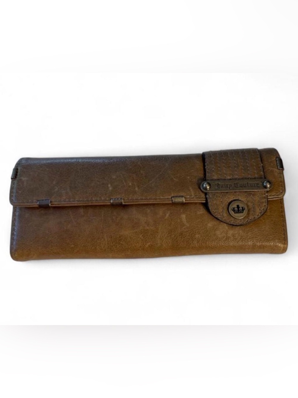Rare Juicy Couture Brown Leather Clutch Wristlet with Branded Tab